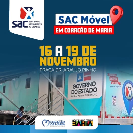 A Carreta do SAC Móvel estará em nossa cidade entre os dias 16 a 19 de novembro